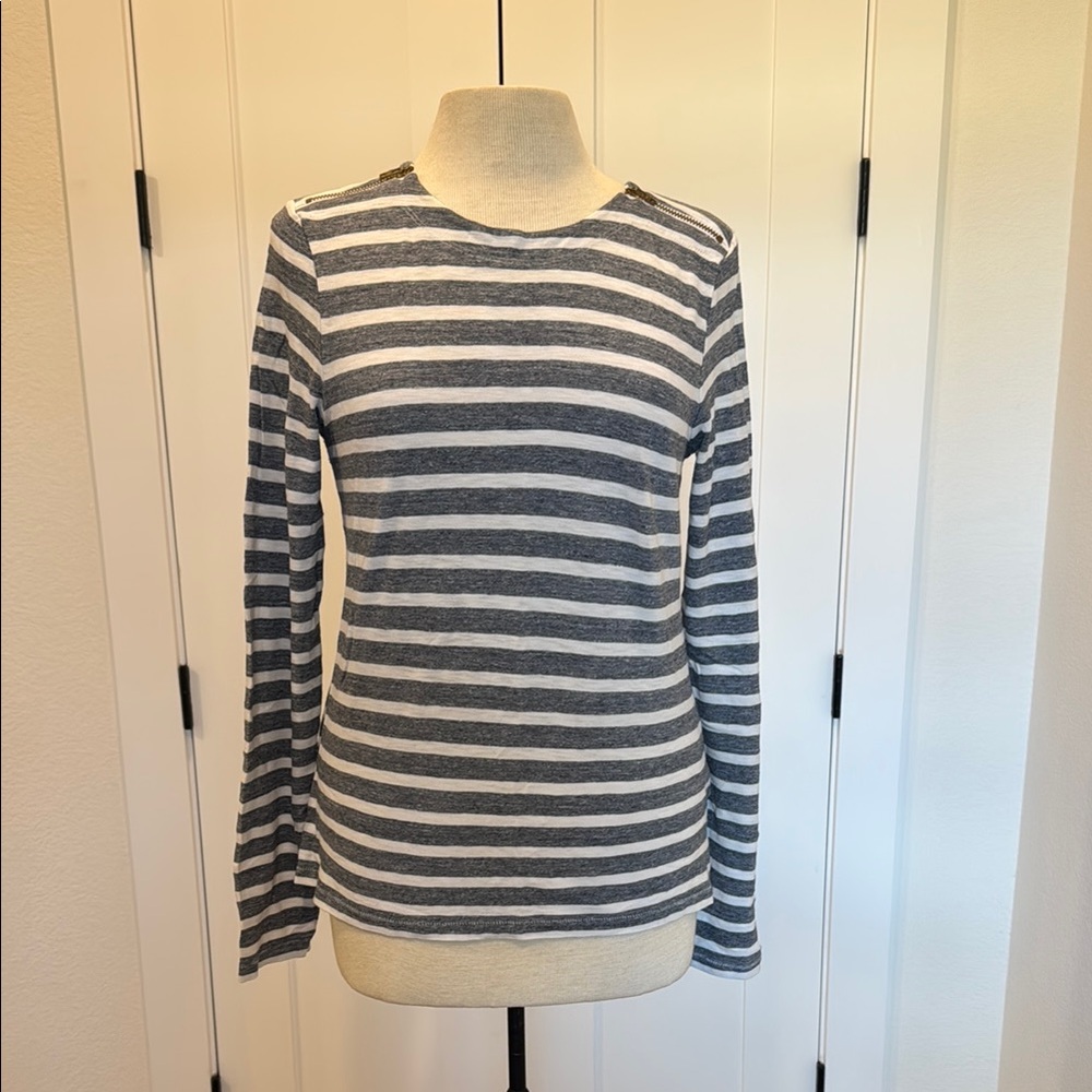 Women’s J Crew Gray and White Striped Top - Size M